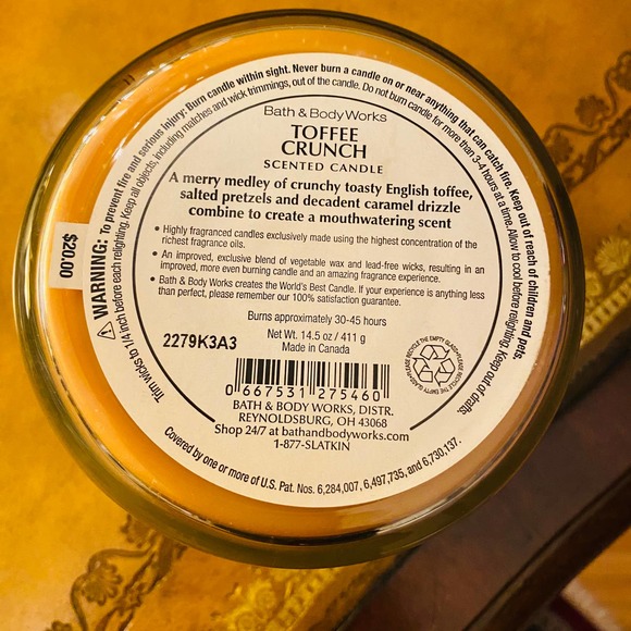 Bath & Body Works Toffee Crunch 3 Wick 14.5 ounce Collectors Candle NEW - Picture 5 of 5